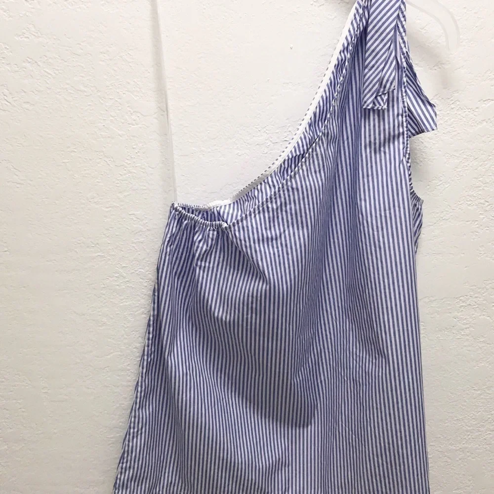 THEORY Womens Grajik One Shoulder Tank Top Size L Color Blue & White - Picture 4 of 8